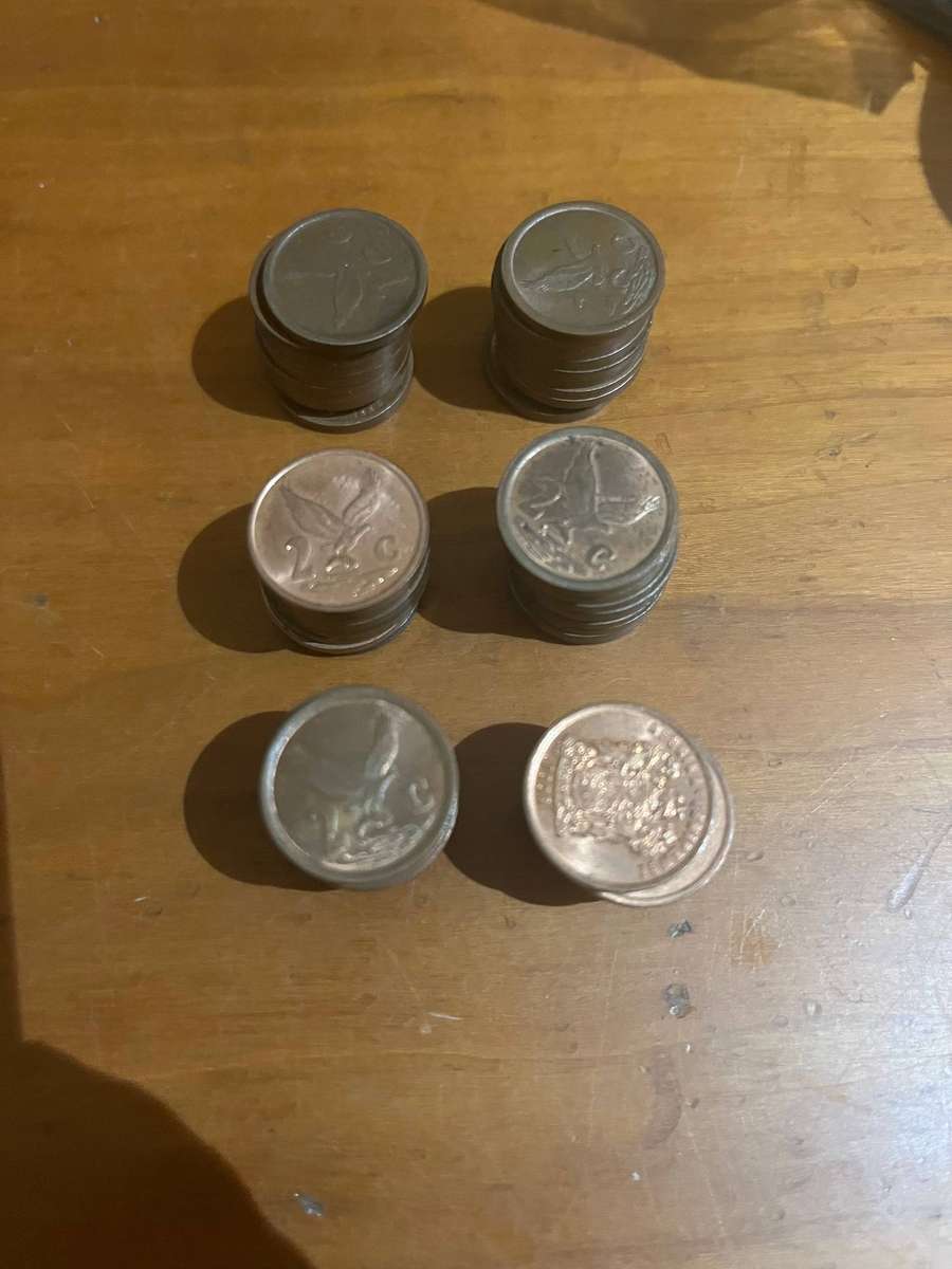 Various South Africa Coins - big 2c, small 2c and small 1c coins