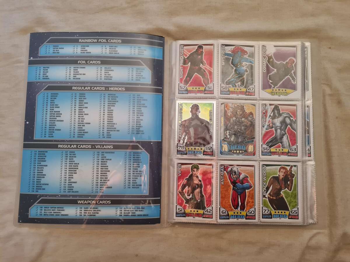 Marvel hero attax trading card game binder with cards