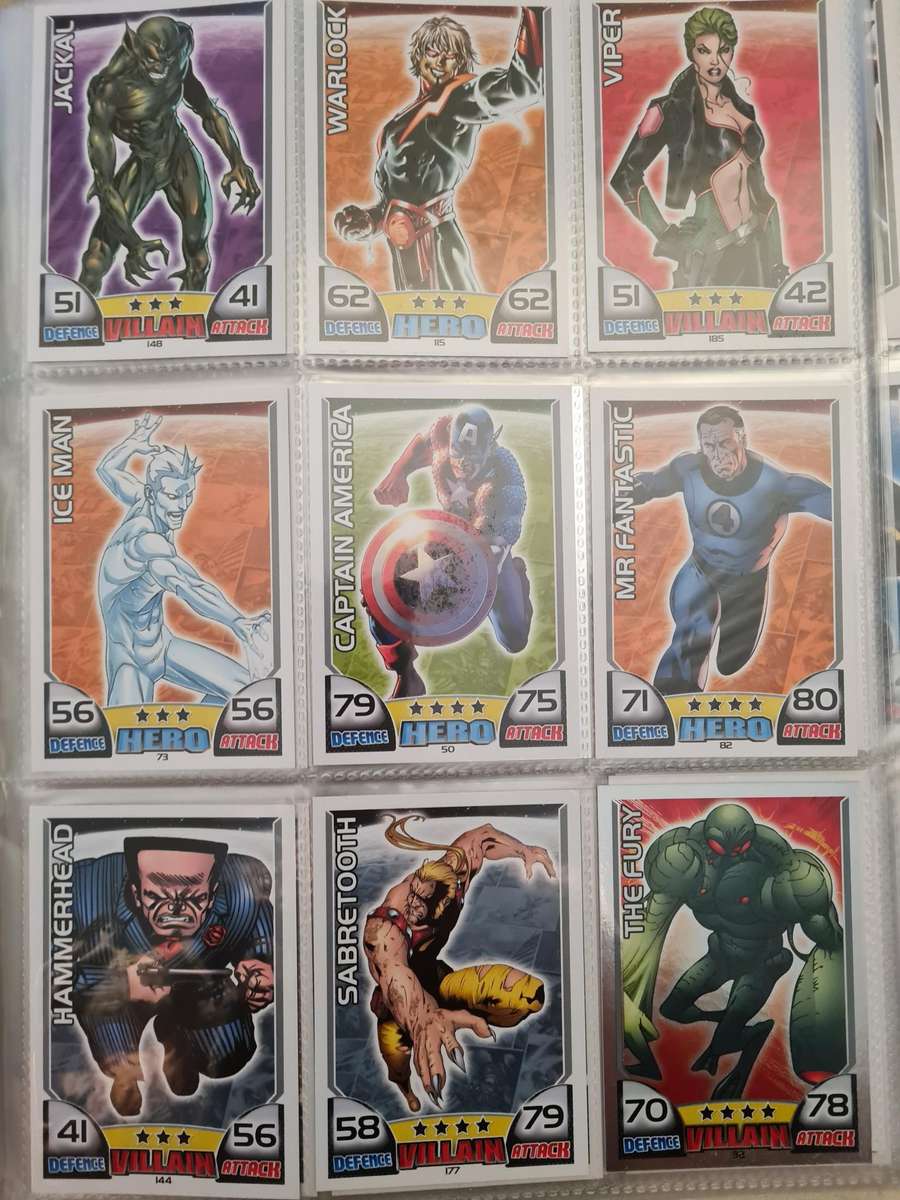 Marvel hero attax trading card game binder with cards
