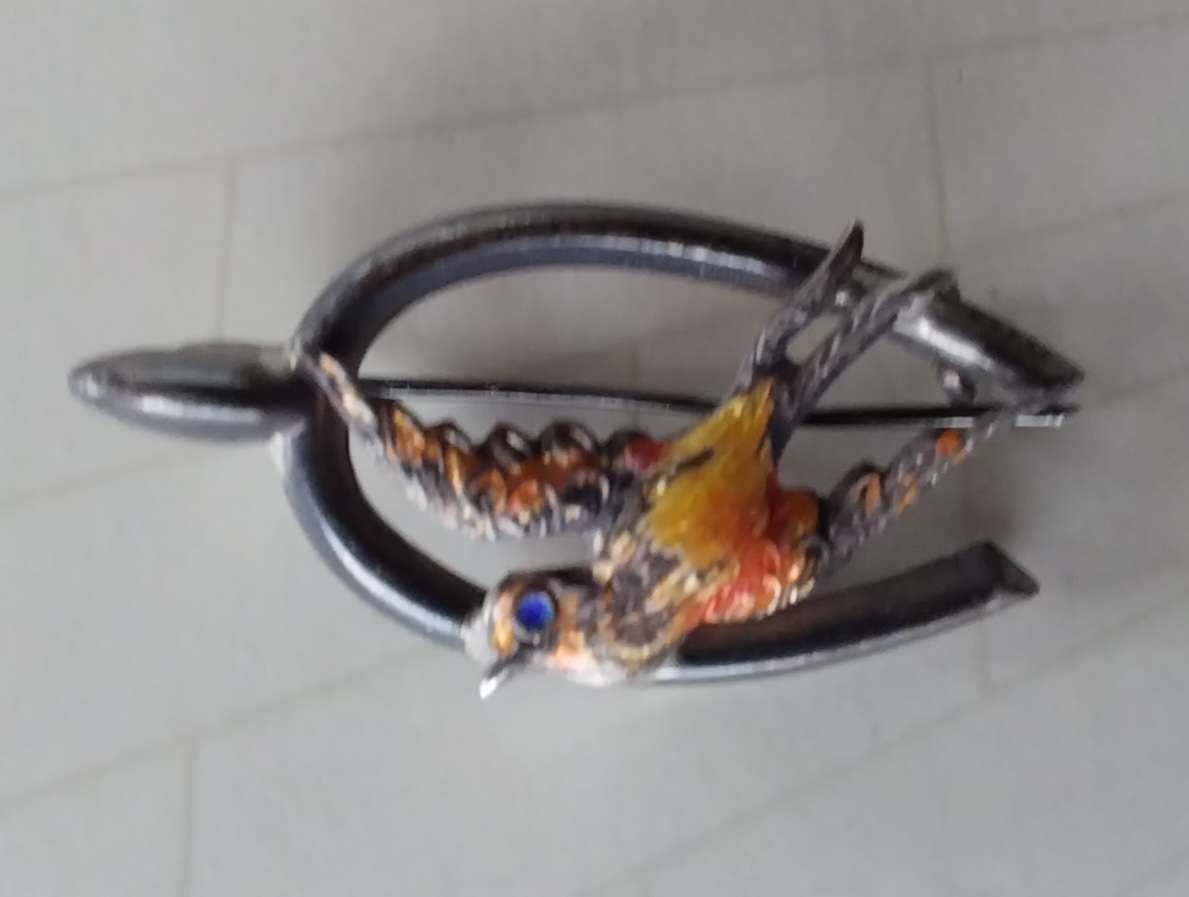 Sterling Silver Antique  Swallow Bird Wishbone Brooch Hallmark 1924