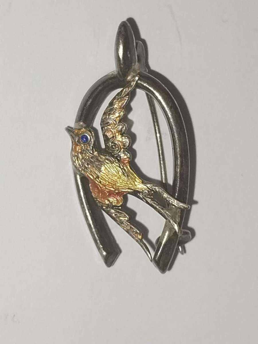 Sterling Silver Antique  Swallow Bird Wishbone Brooch Hallmark 1924