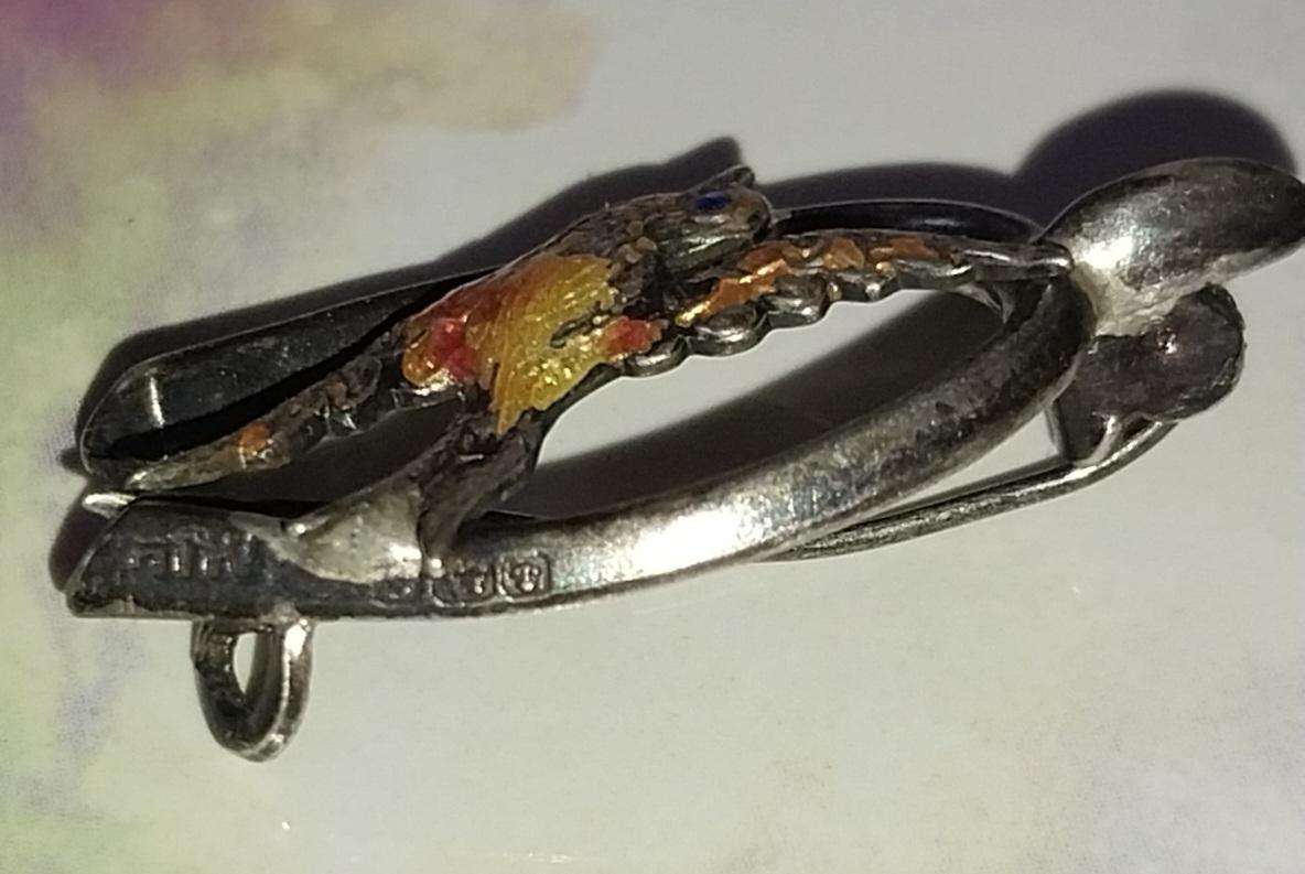 Sterling Silver Antique  Swallow Bird Wishbone Brooch Hallmark 1924