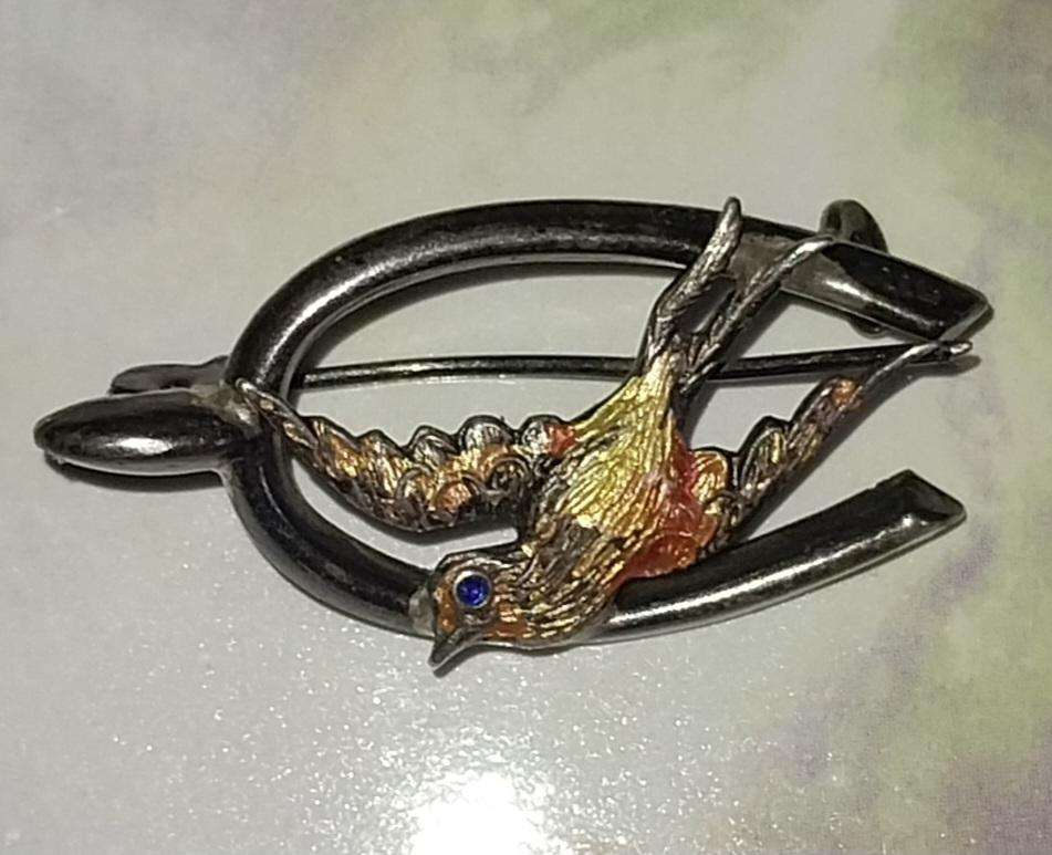 Sterling Silver Antique  Swallow Bird Wishbone Brooch Hallmark 1924