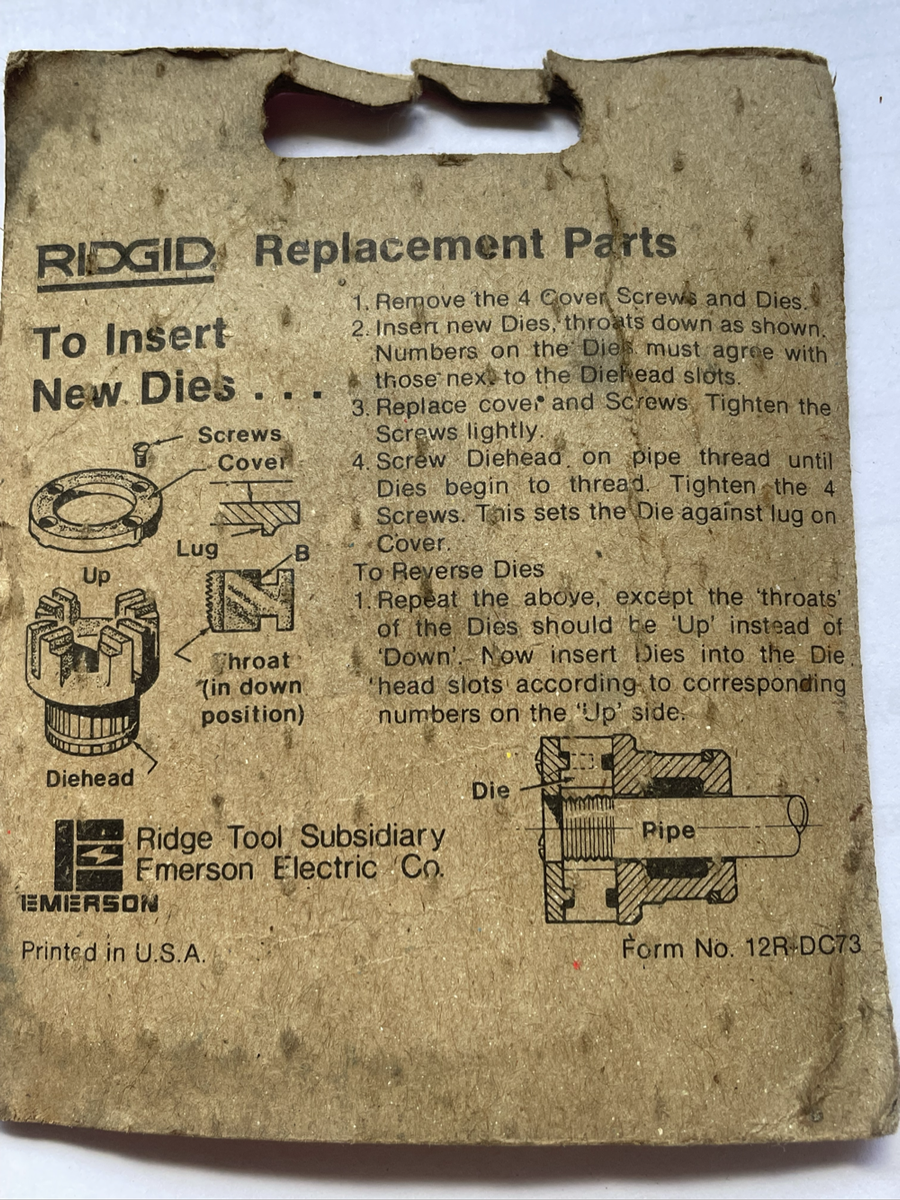 Rigid 1/2" BSPT Pipe Dies