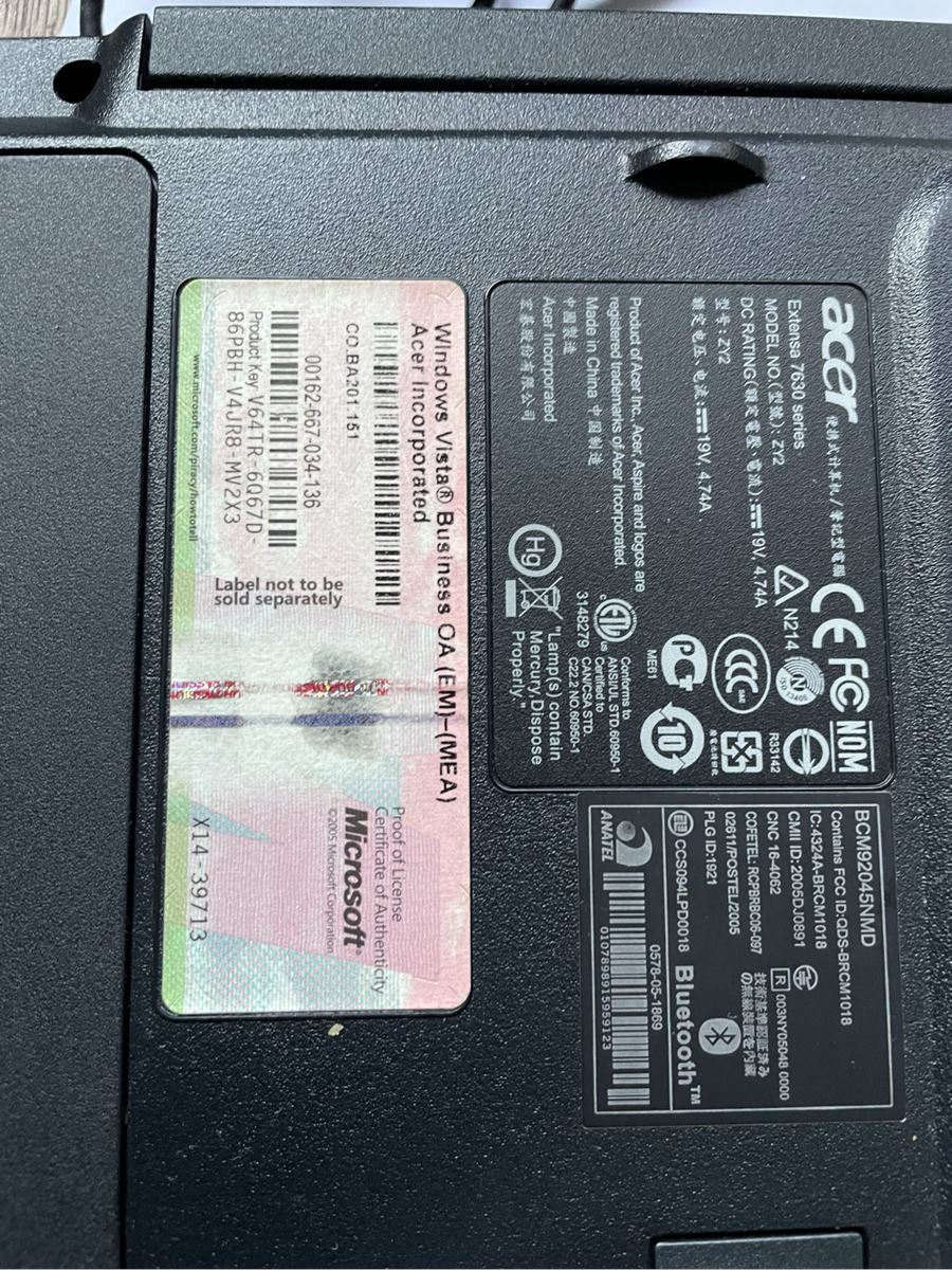 Laptop - Acer extensa 7630