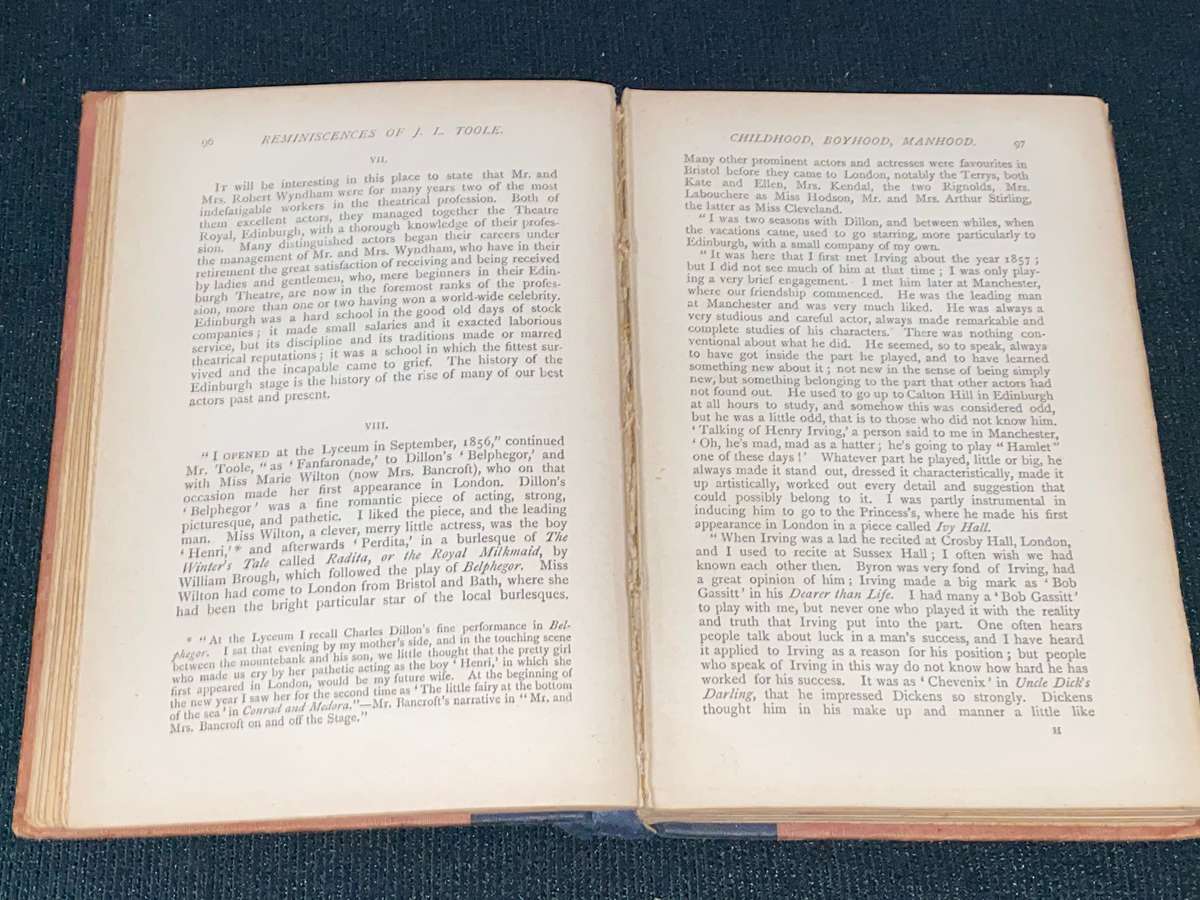 REMINISCENCES OF J.L. TOOLE BY JOSEPH HATTON 1892