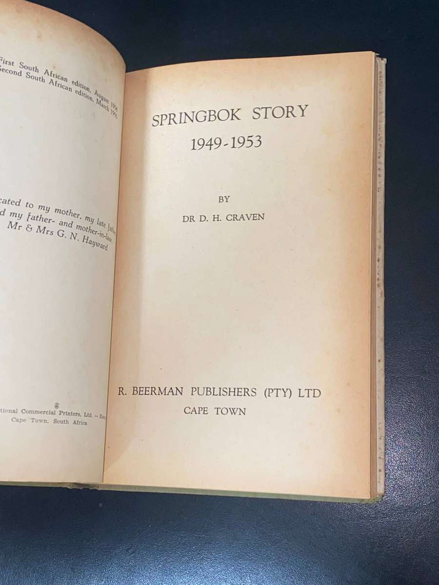SPRINGBOK STORY 1949-1953 BY DANIE CRAVEN
