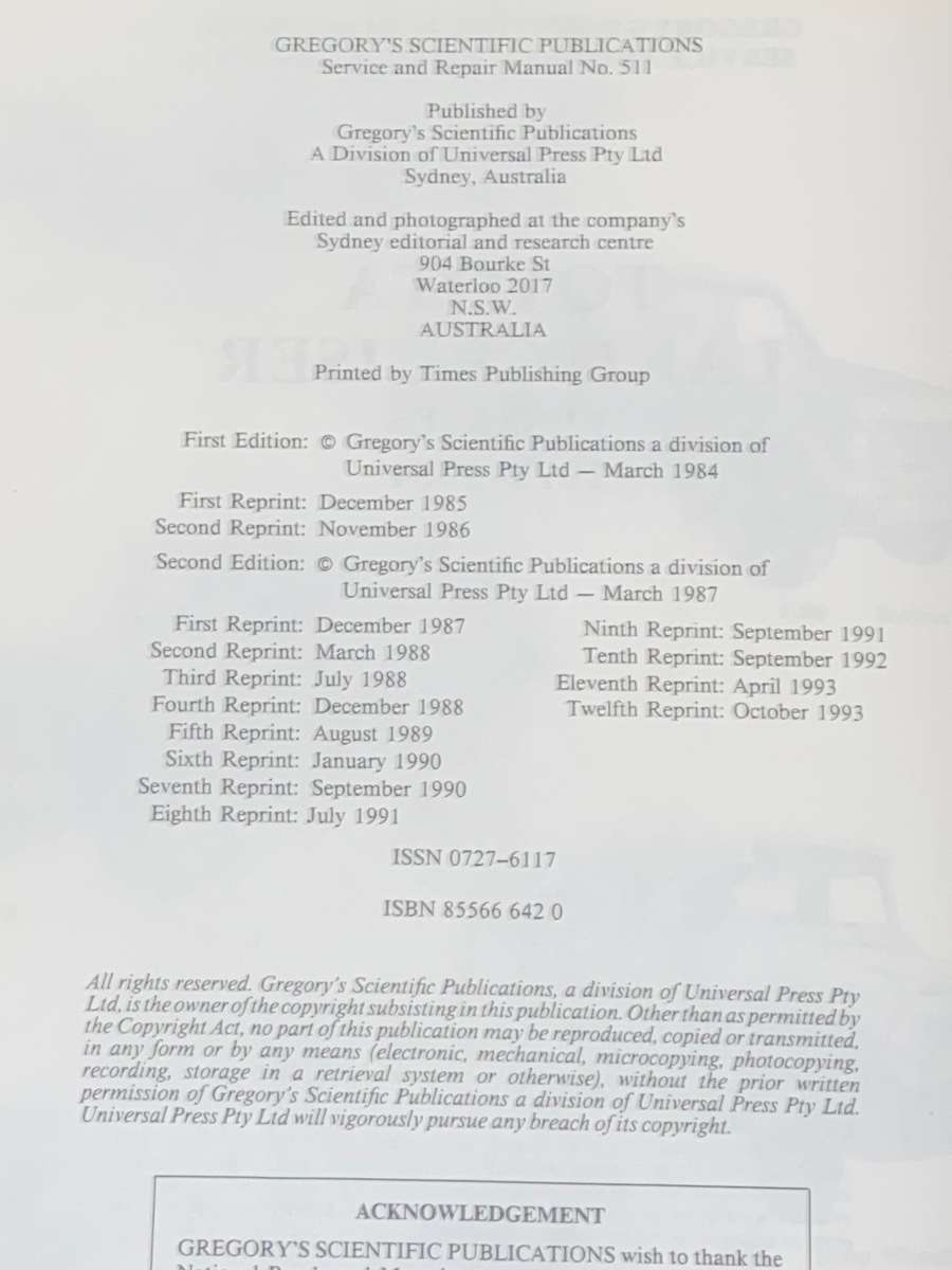 GREGORY'S LAND CRUISER FJ SERIES (PETROL) 1975/1984 SERVICE AND REPAIR MANUAL