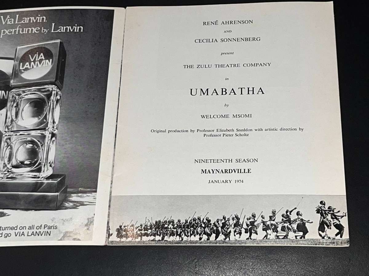 UMABATHA THE ZULU THEATRE COMPANY PROGRAMME MAYNARDVILLE JAN 1974