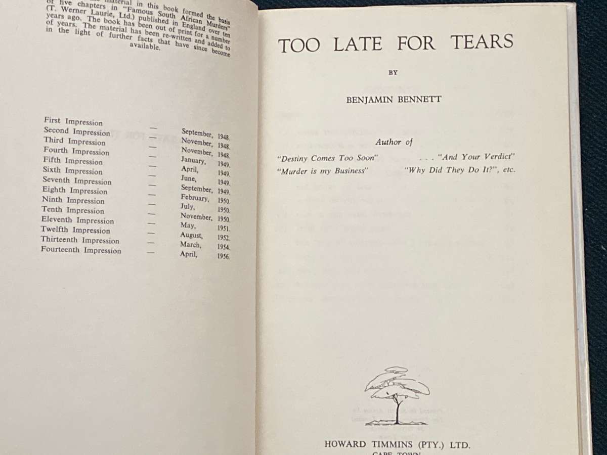 TOO LATE FOR TEARS BY BENJAMIN BENNETT