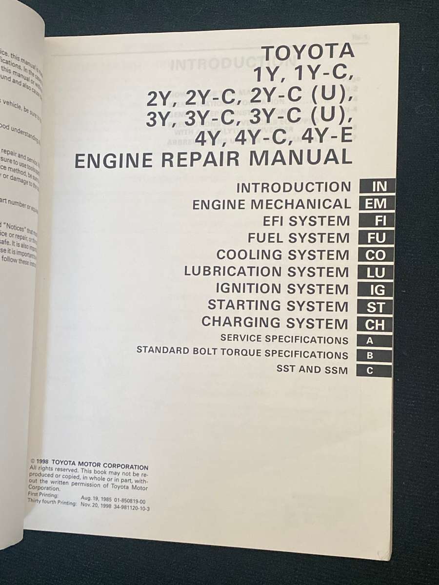 TOYOTA ENGINE REPAIR MANUAL AUG 1985
