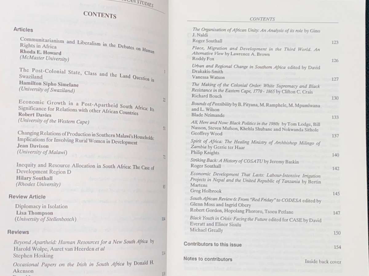 JOURNAL OF CONTEMPORARY AFRICAN STUDIES VOLUME 11 NO.1 1992