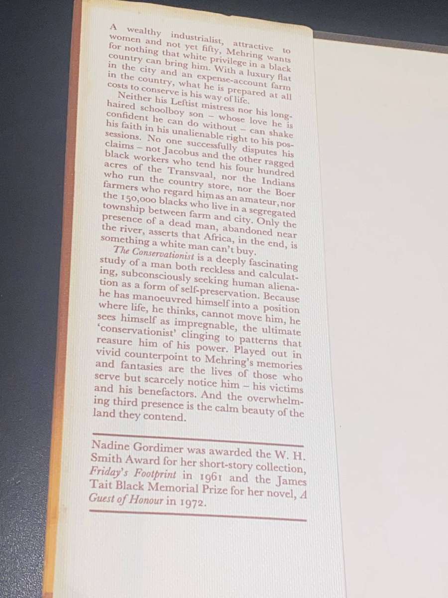 THE CONSERVATIONIST BY NADINE GORDIMER 1ST EDITION 1974