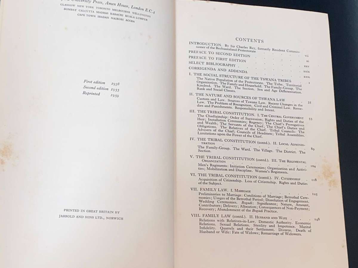 A HANDBOOK OF TSWANA LAW AND CUSTOM BY I. SCHAPERA