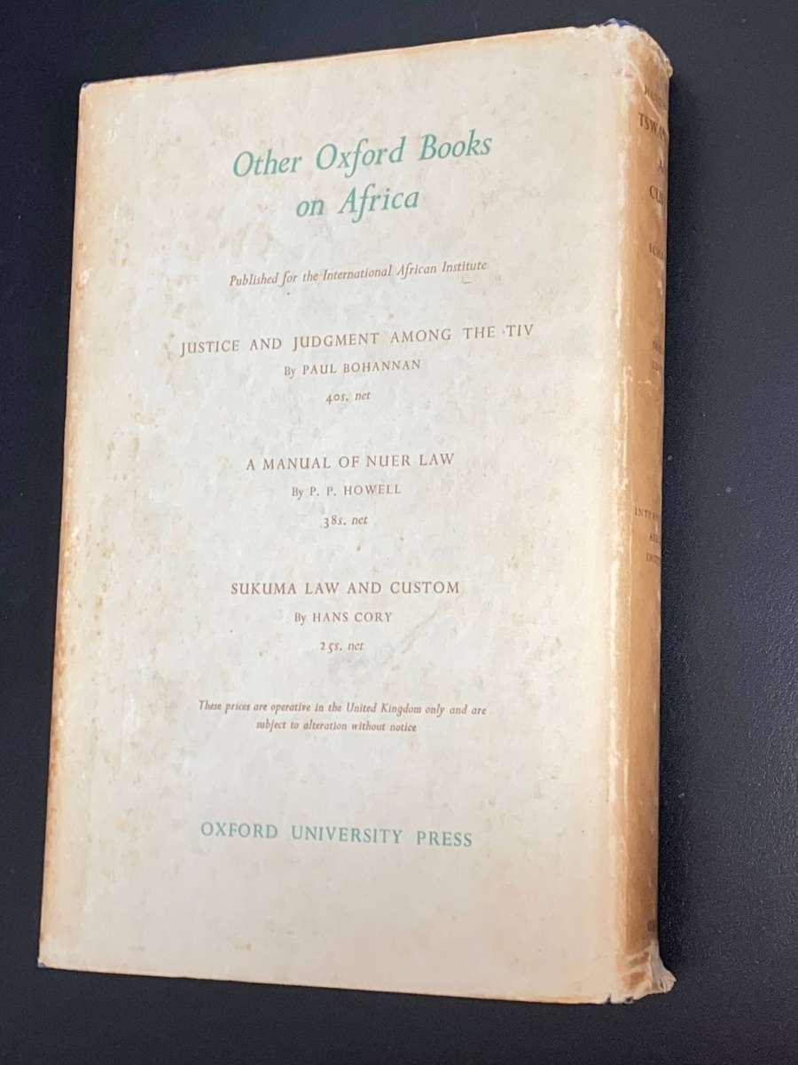 A HANDBOOK OF TSWANA LAW AND CUSTOM BY I. SCHAPERA