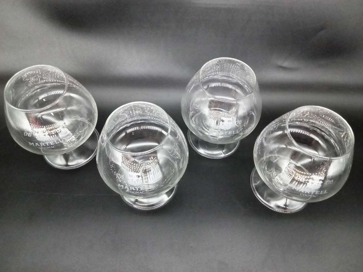 Vintage Martell Cognac Glasses, (Set of 4) 9cm x 8cm x 5cm, base is 6cm wide