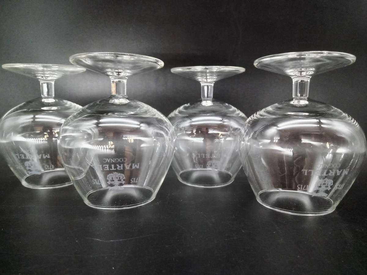 Vintage Martell Cognac Glasses, (Set of 4) 9cm x 8cm x 5cm, base is 6cm wide