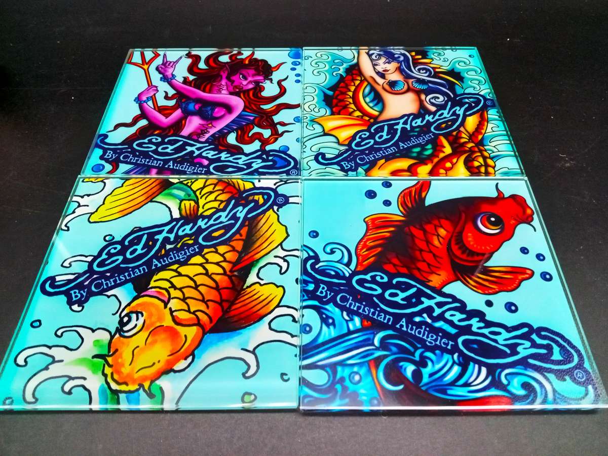 ED Hardy Boxed Collection! - Coasters, Shot & High Ball Glasses all Designed by Christian Audigier