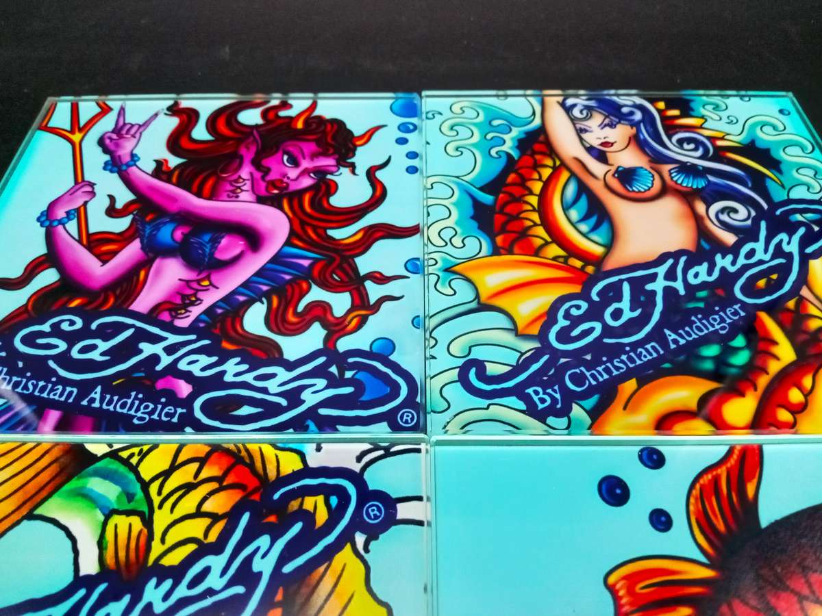 ED Hardy Boxed Collection! - Coasters, Shot & High Ball Glasses all Designed by Christian Audigier