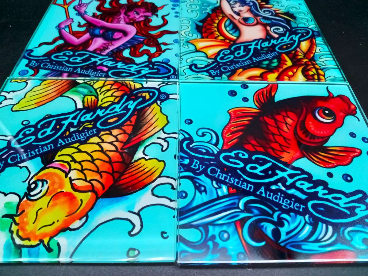 ED Hardy Boxed Collection! - Coasters, Shot & High Ball Glasses all Designed by Christian Audigier