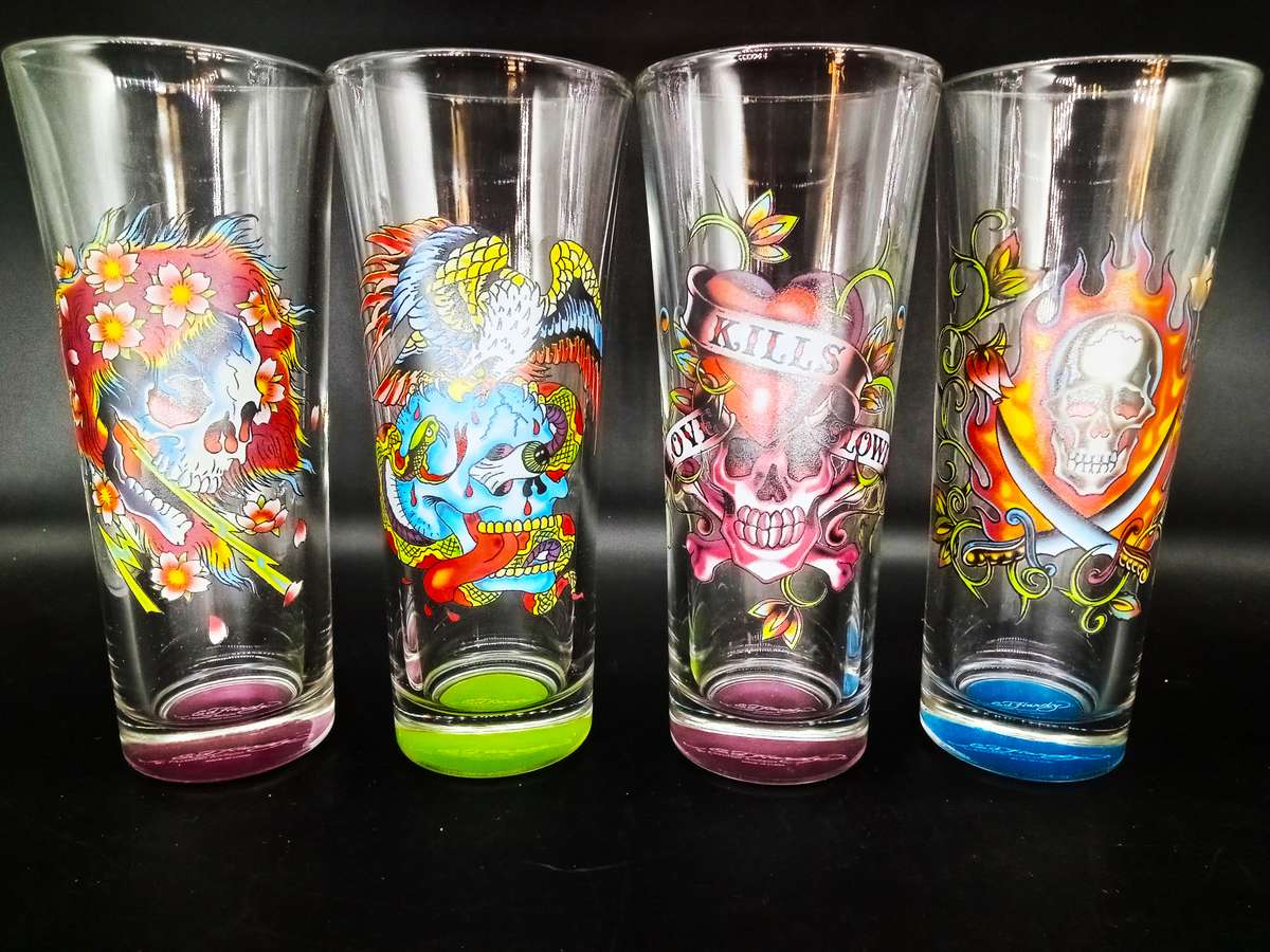 ED Hardy Boxed Collection! - Coasters, Shot & High Ball Glasses all Designed by Christian Audigier