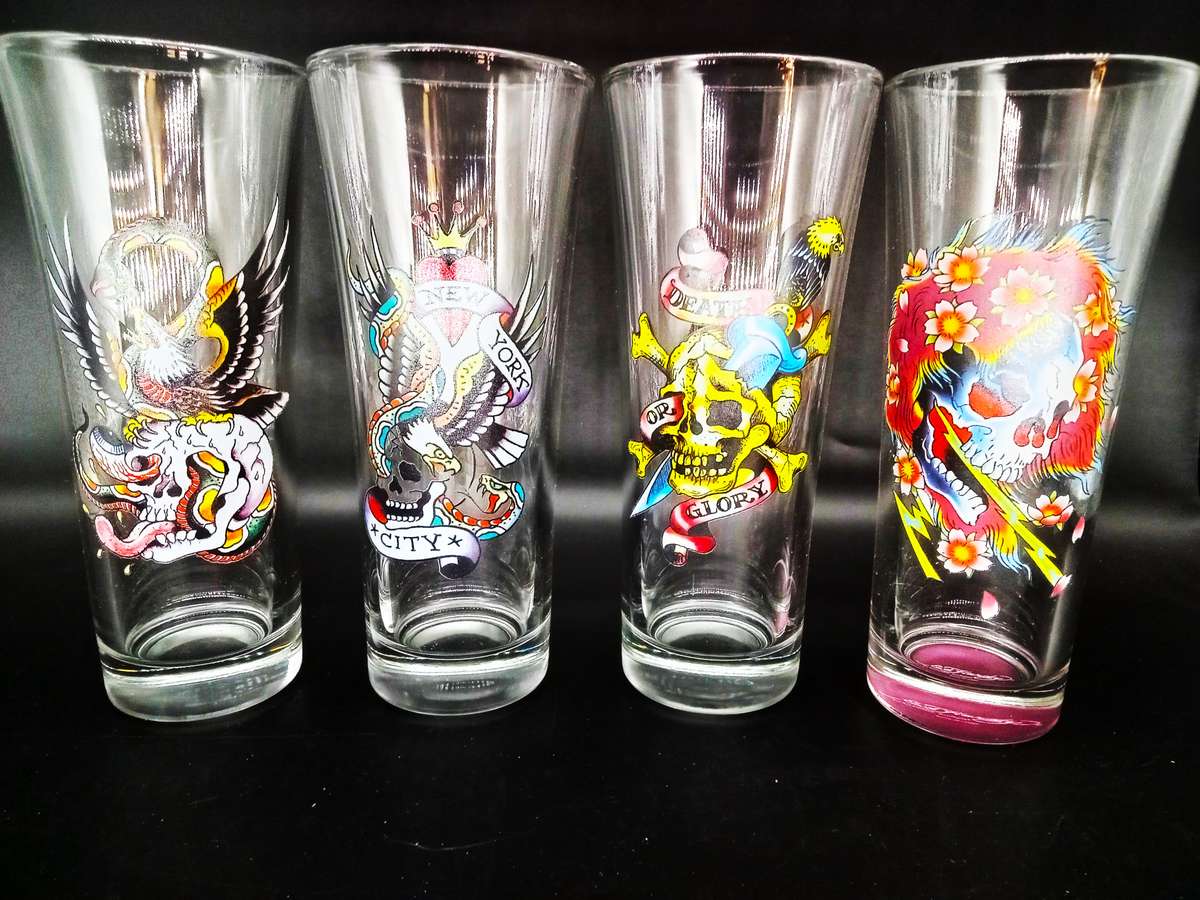 ED Hardy Boxed Collection! - Coasters, Shot & High Ball Glasses all Designed by Christian Audigier