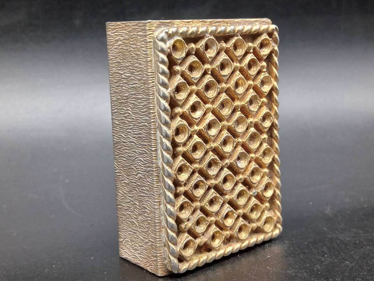 Vintage! Gold-tone - Small Matchbox Holder - Diamond pattern