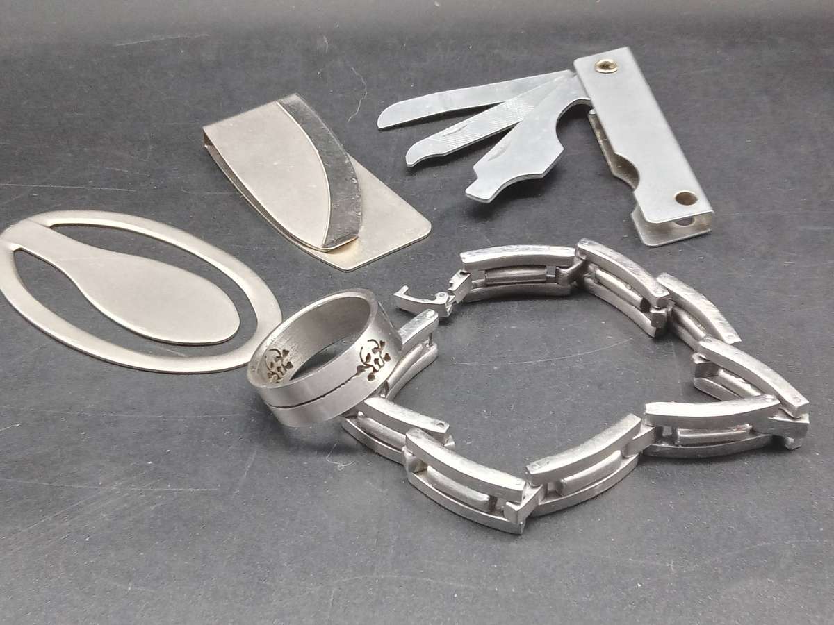 Stainless Steel - Men's Lot - Bracelet, Ring, Money Clips, Multi-tool