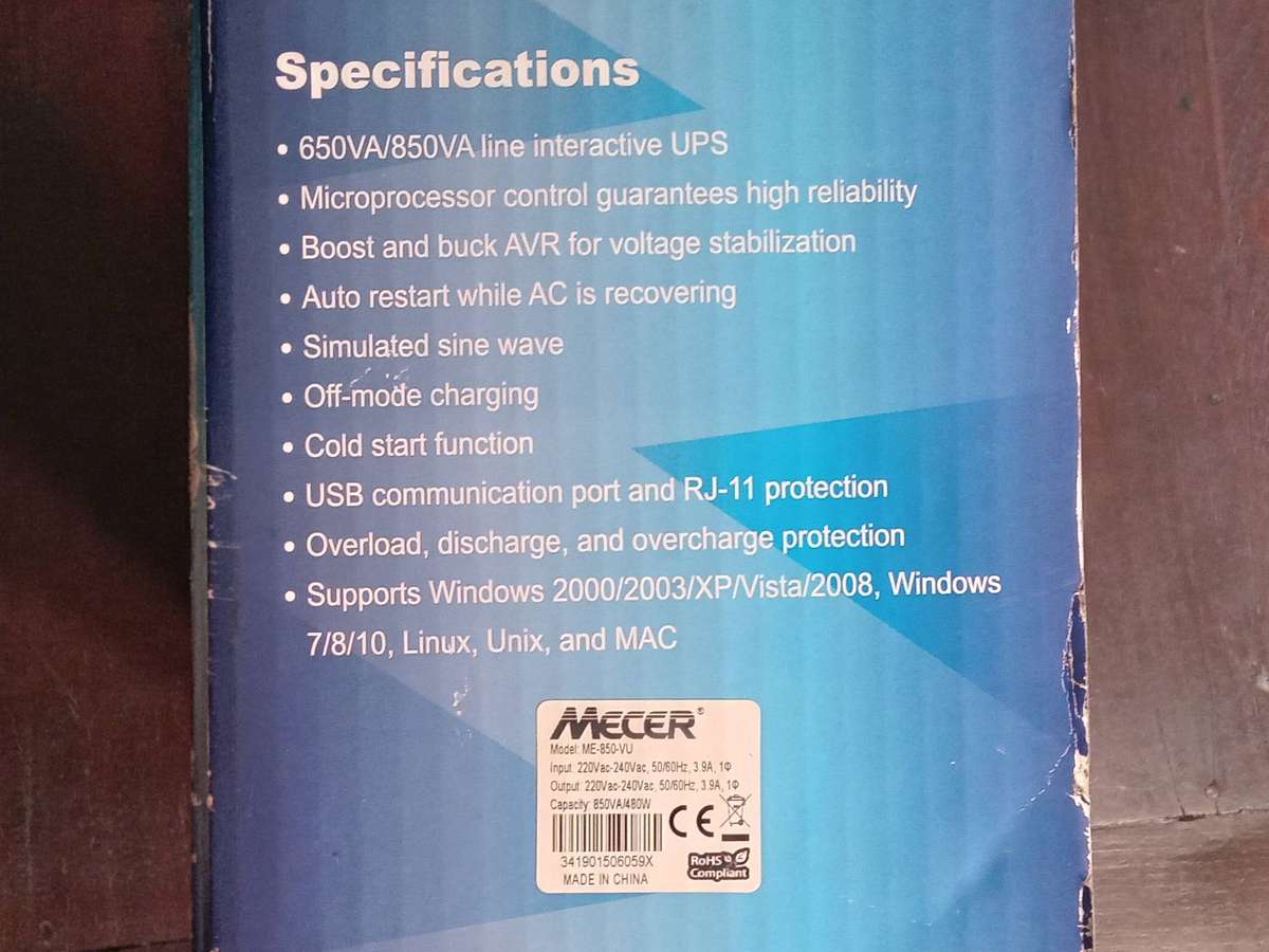 Mecer 850VA Line Interactive UPS (ME-650-VU / ME-850-VU)