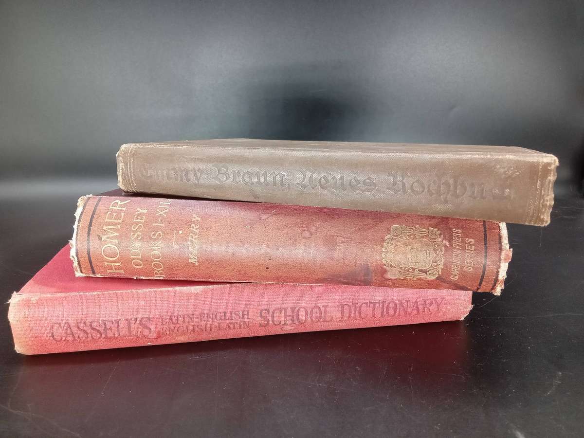 Selection of Antique Foreign Language Books Including Latin - English Dictionary