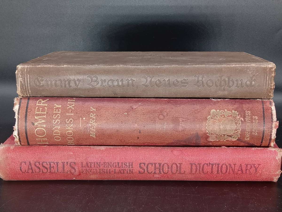 Selection of Antique Foreign Language Books Including Latin - English Dictionary