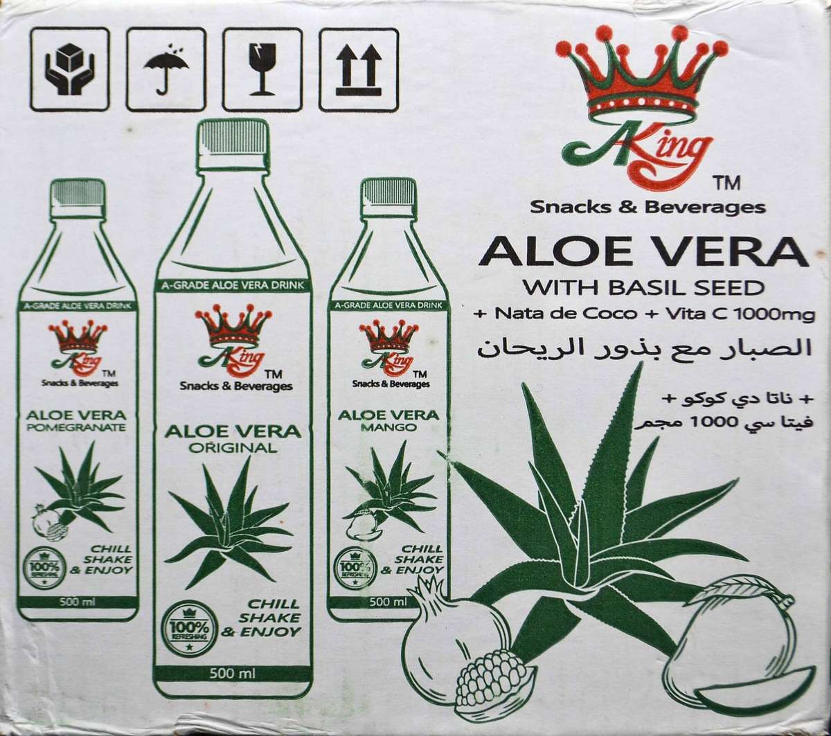 Aloe Vera Drink +  Basil Seed + Nata De Coco + Vita C - 500ml X 12 Pack - Original