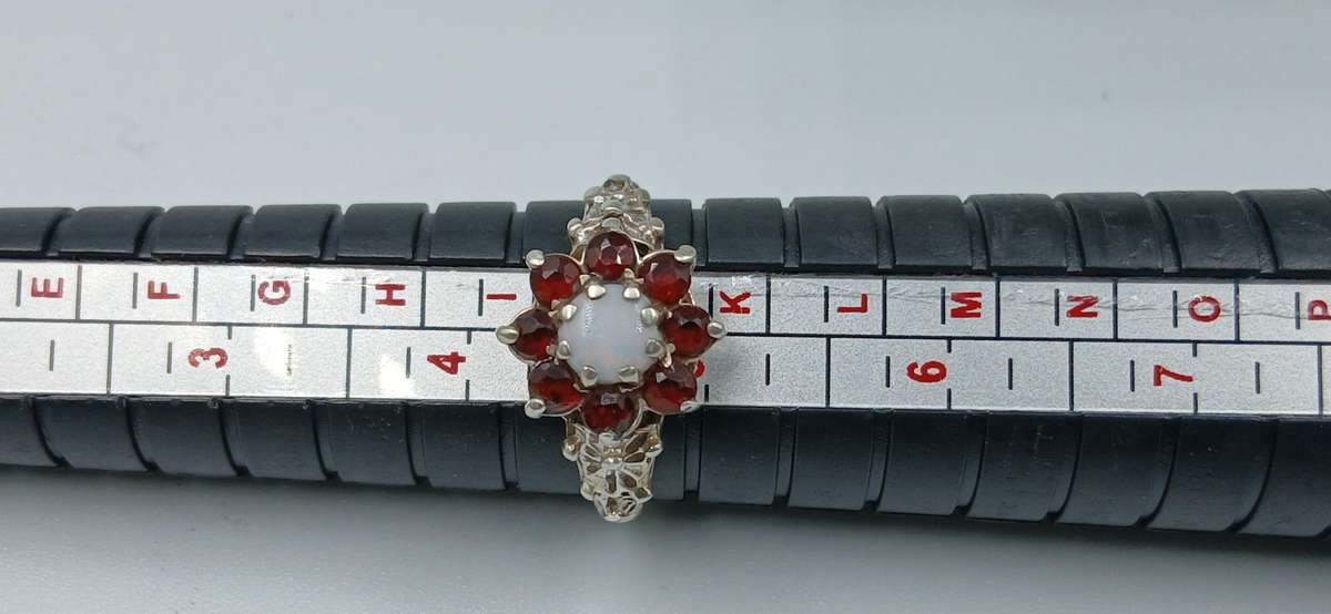 Vintage Opal and Garnet Sterling Silver Ring