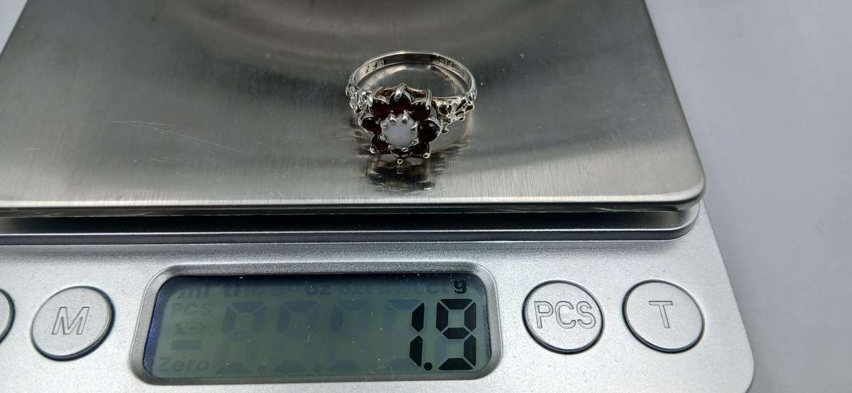 Vintage Opal and Garnet Sterling Silver Ring