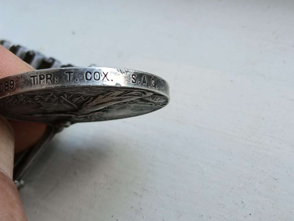 Boer War -QSA Medal Awarded to  2089 Tpr, T. Cox S. A. C.