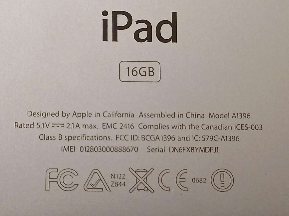 iPad Model A1396