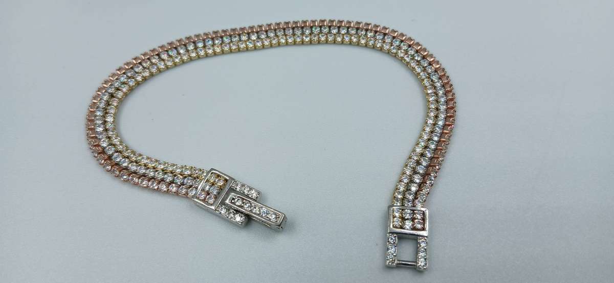 Three Tones Sterling Silver Tennis Bracelet