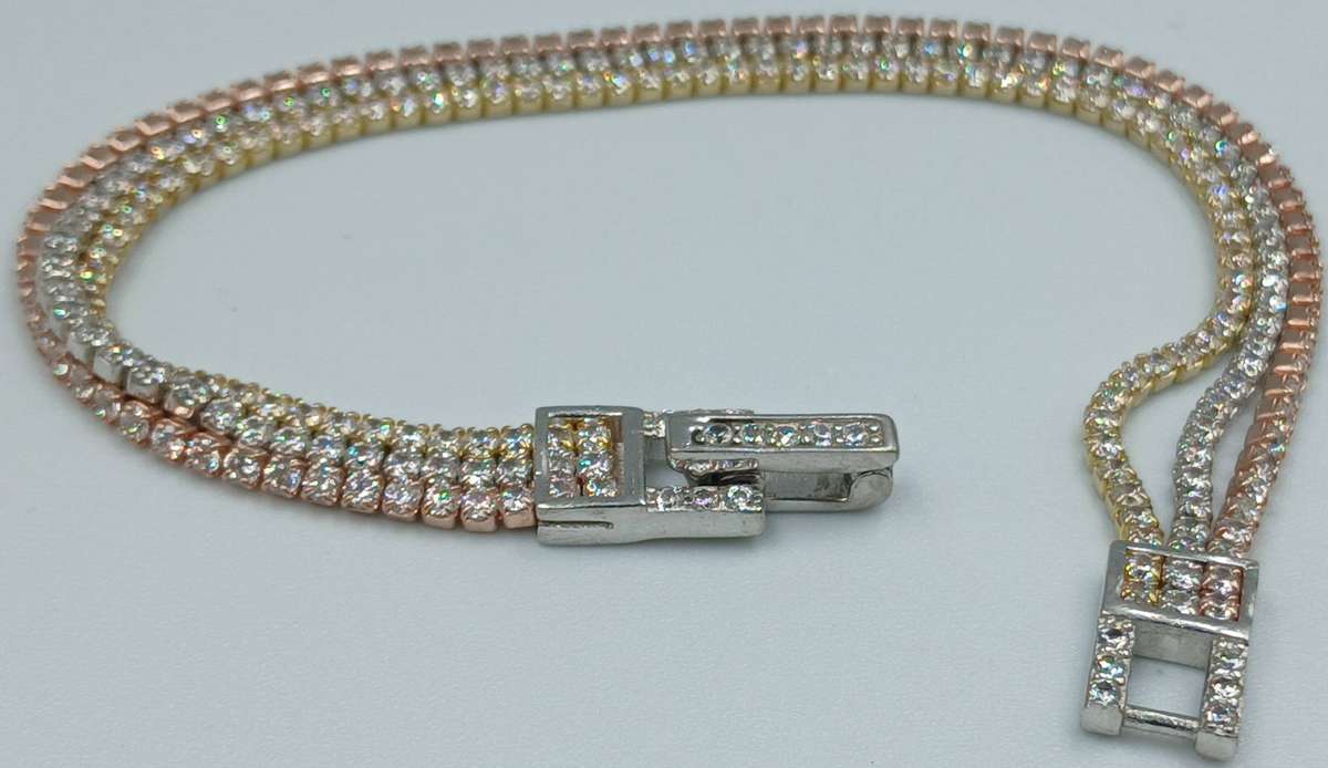 Three Tones Sterling Silver Tennis Bracelet