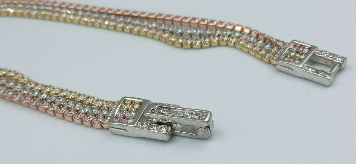 Three Tones Sterling Silver Tennis Bracelet