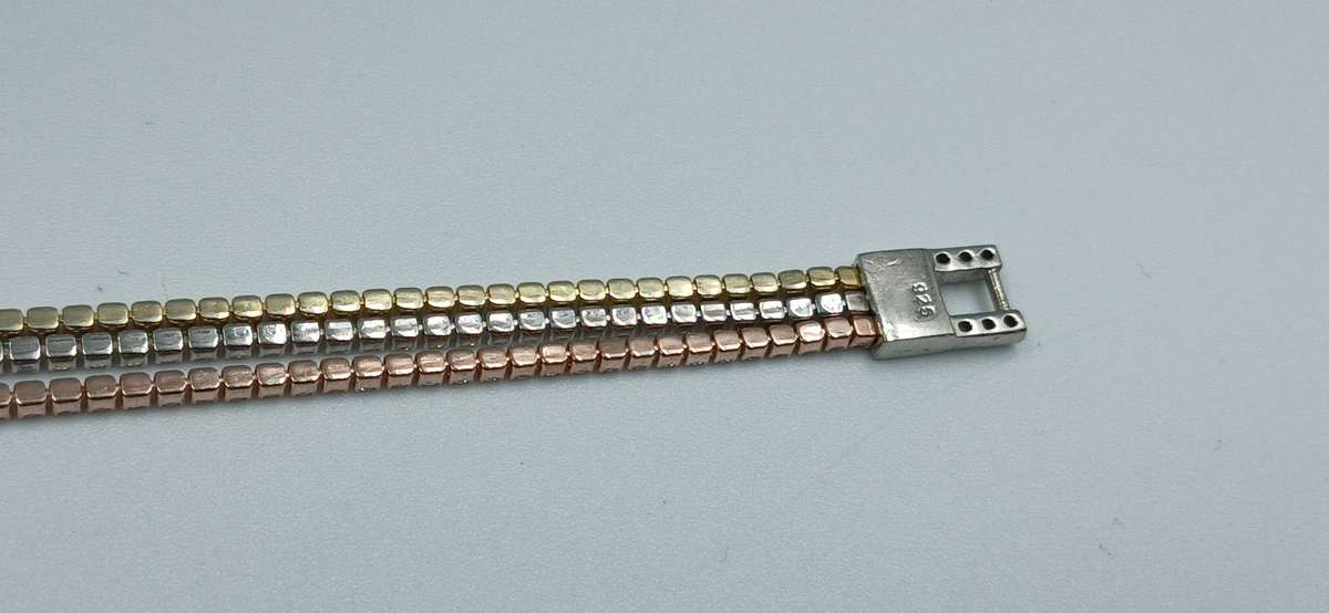 Three Tones Sterling Silver Tennis Bracelet