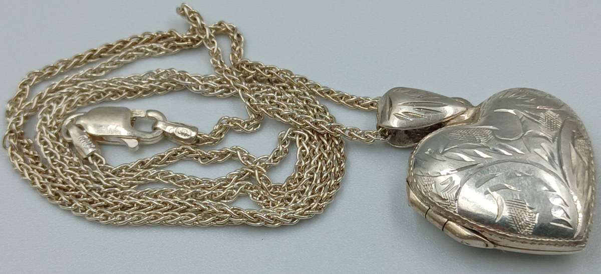 Sterling Silver Heart Locket Pendant Necklace