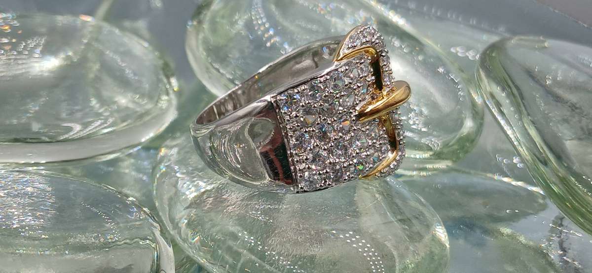 Belt Buckle Two Tones Sterling Silver Ring