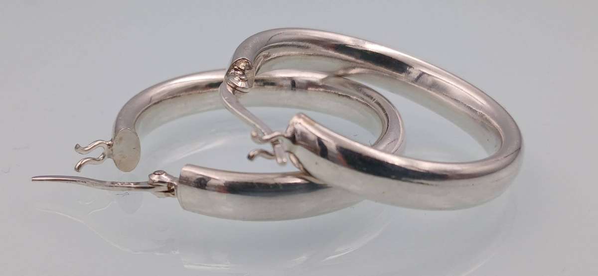 Chunky Round Hoop Sterling Silver Earrings