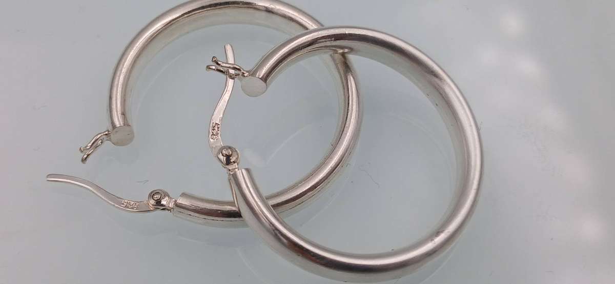 Chunky Round Hoop Sterling Silver Earrings