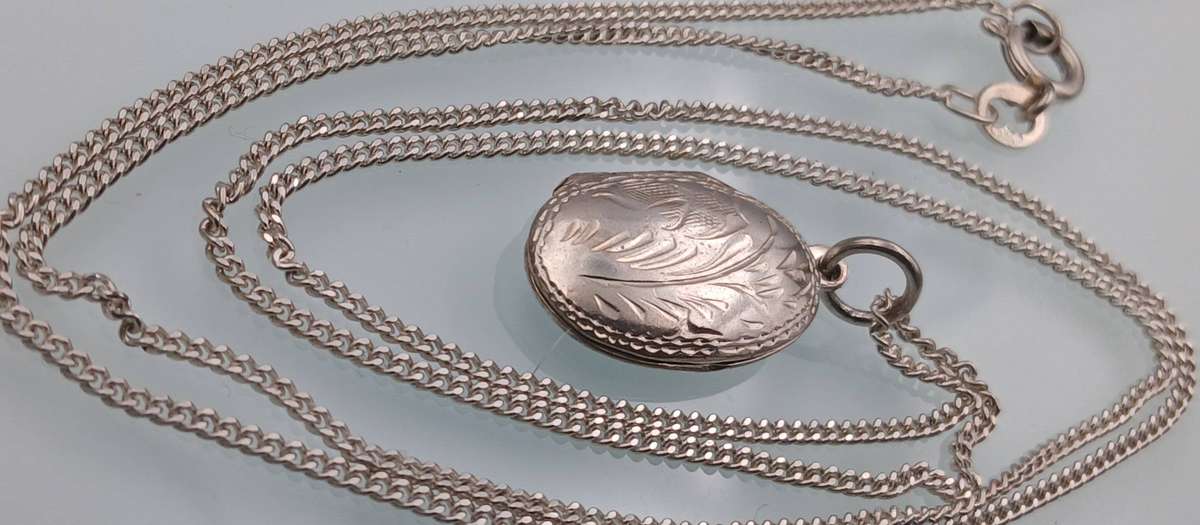 Sterling Silver Oval Locket Pendant Necklace