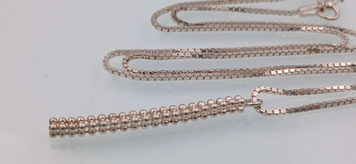 Sterling Silver Box Chain Necklace with Beaded Bar Pendant