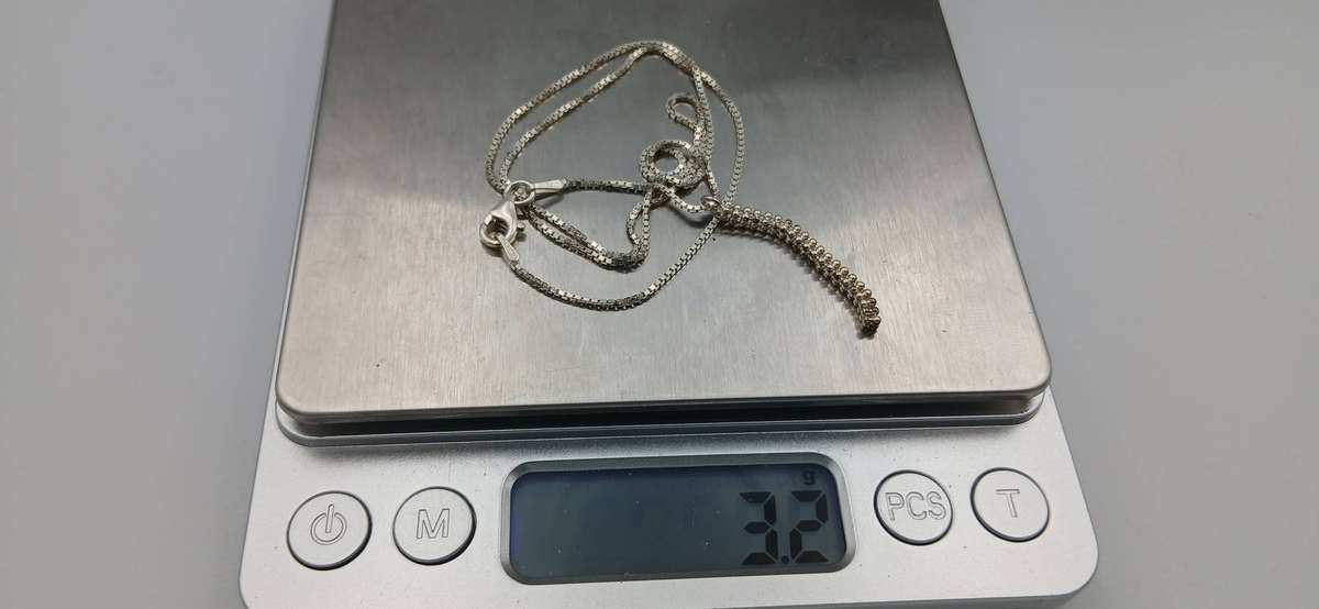 Sterling Silver Box Chain Necklace with Beaded Bar Pendant