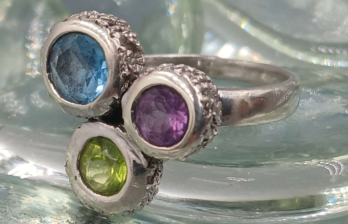 Multi-Stone Trilogy Sterling Silver Ring