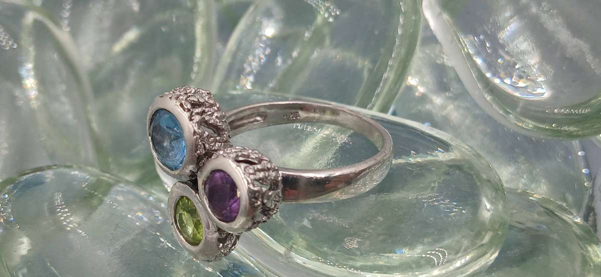 Multi-Stone Trilogy Sterling Silver Ring
