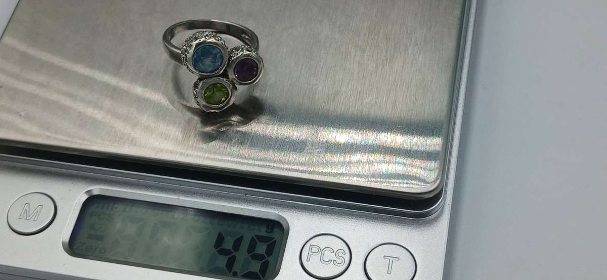 Multi-Stone Trilogy Sterling Silver Ring